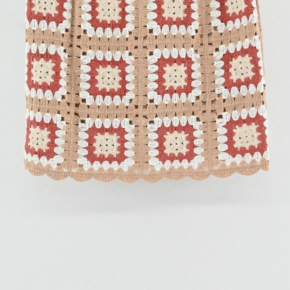 Lulus Womens Granny Squares Crochet Mini Skirt Size S Tan Boho Festival Lined - Picture 10 of 11